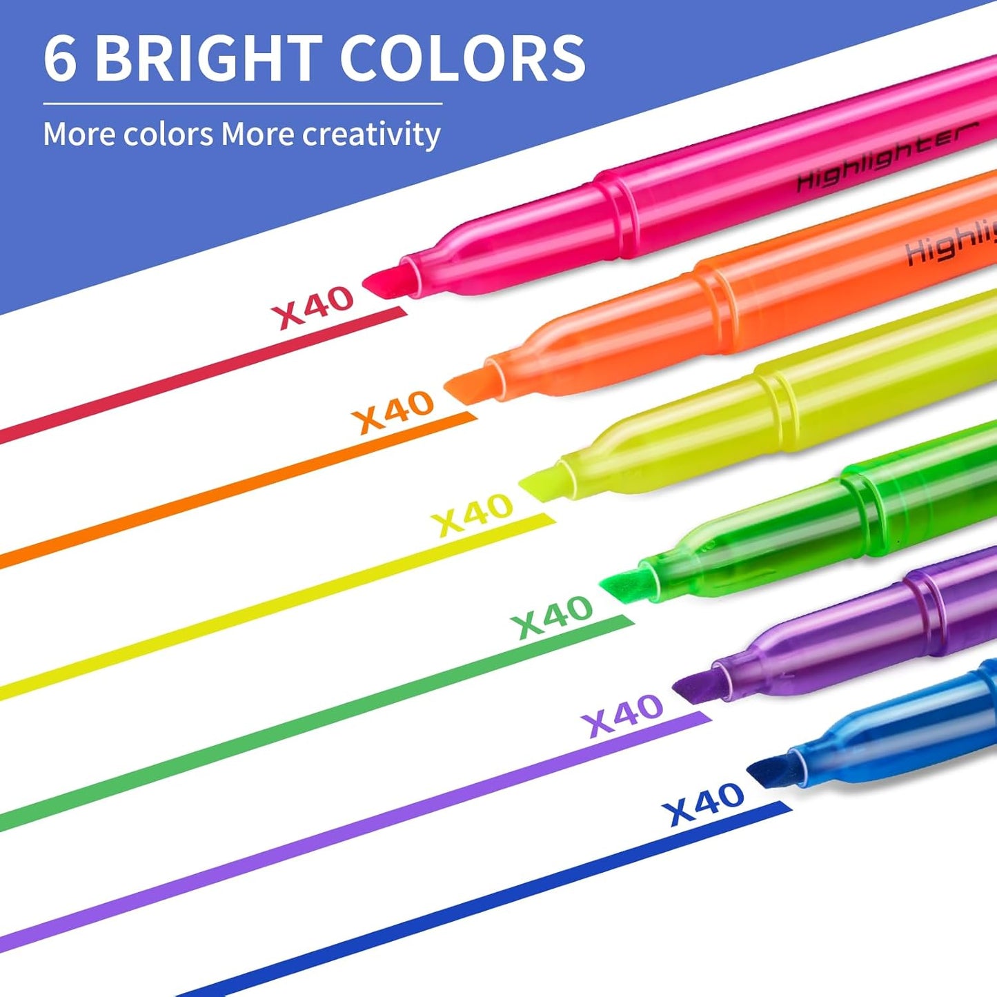 Highlighters Assorted Colors, 240 Pack Highlighters Bulk : No Bleed & Dry-Quickly, Highlighter Set : Chisel Tip & 6 Bright Colors, Highlighter Markers for school | college | office supplies