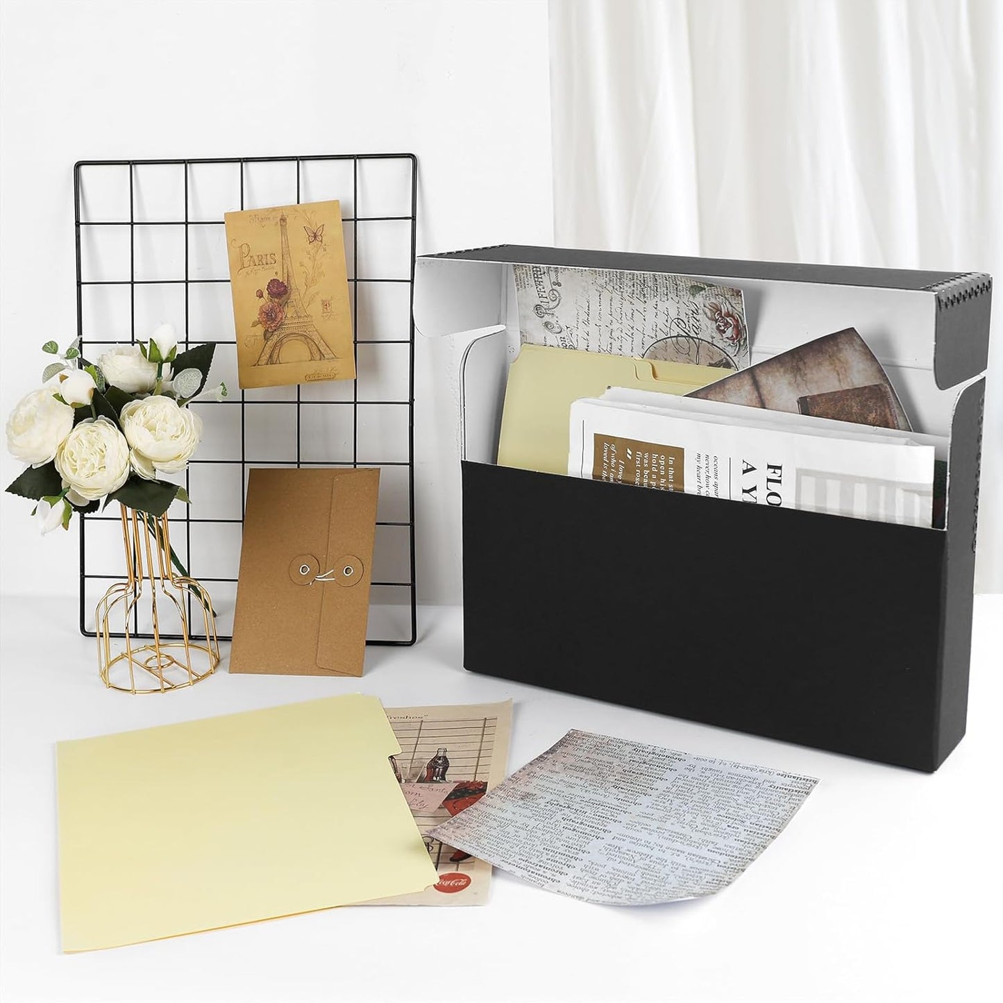 Lineco Archival Document Storage Box with Metal Edge, Acid-Free Black Boxboard, Organize and Store Files, Prints, Photos, Legal-Sized Case 15.5" x 10.5" x 2.5" Wide, Pack of 2