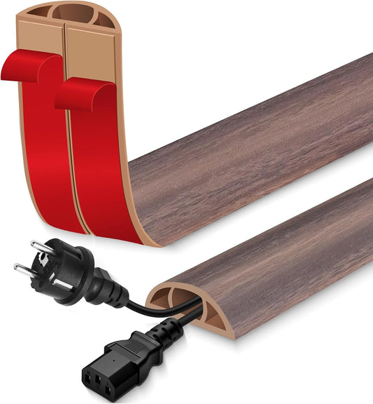 Floor Cord Cover for Wires on Floor Self Adhesive Cord Hider Floor Cable Management Wire Covers for Cords Protector Prevent Cable Trips Cord Cavity W 0.59" x H 0.31", Grayish Brown Wood, 3.3Ft