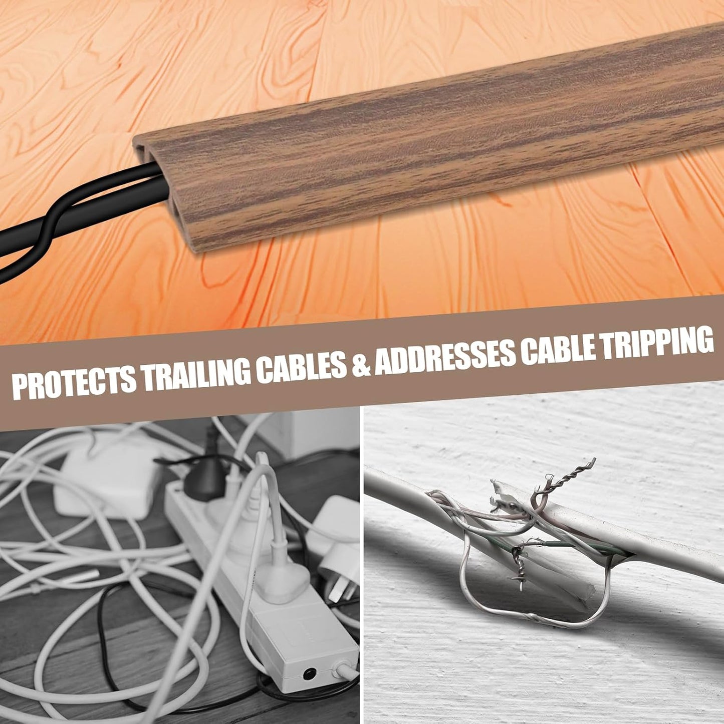 Floor Cord Cover Self Adhesive Cord Hider,10FT Cable Management, Extension Strip Protector for Wires, Prevent Cable Trips for Offices, Gyms, Exhibitions Cavity:0.39"(W) x0.27(H) Woodsmokedbrown