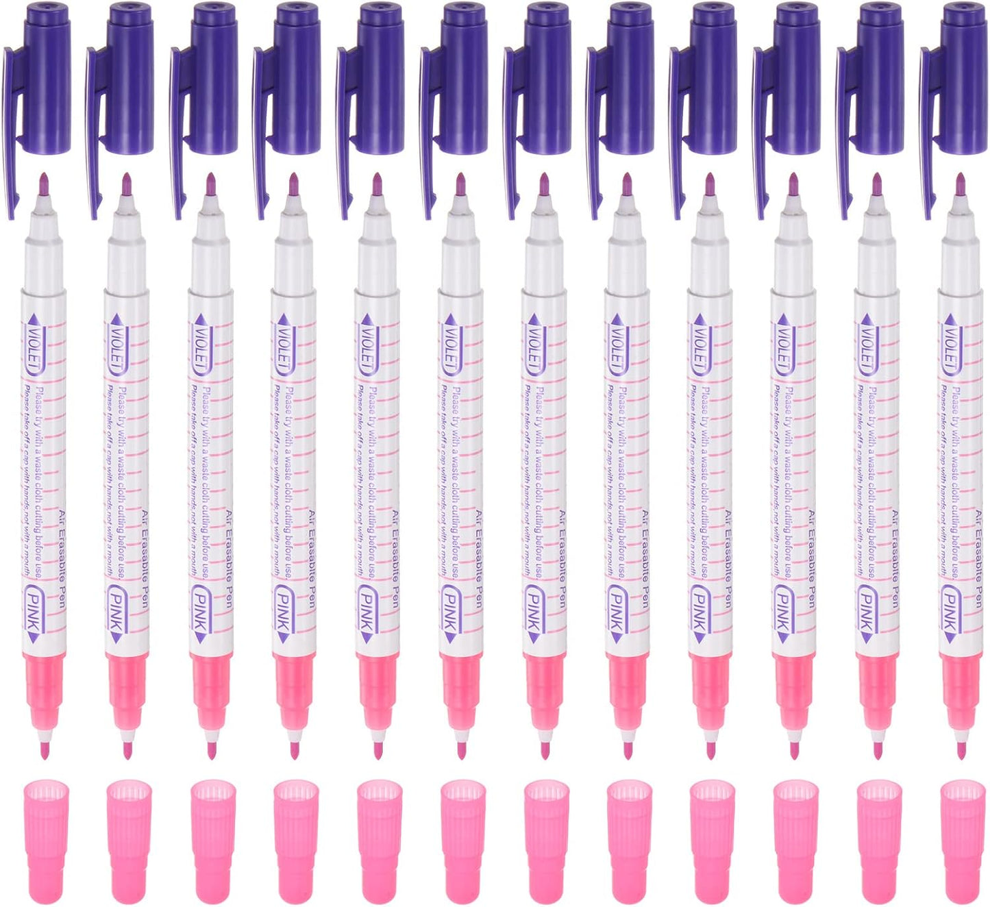 HARFINGTON 12pcs Disappearing Ink Fabric Marker Pen Double Ended Erasable Ink Fabric Sewing Marking Pens Water Soluble Ink Tailor's Pen Marking Tracing Tools for Quilting, Purple Pink
