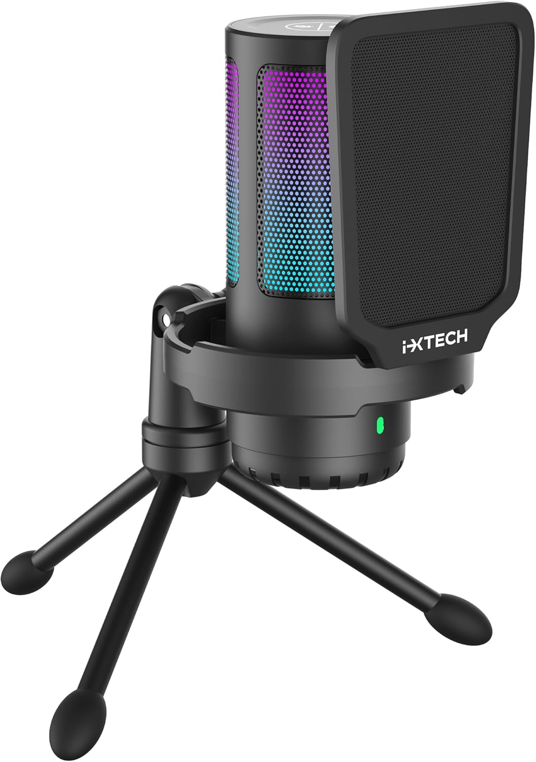 IXTECH USB Gaming Microphone for PC, RGB Condenser Microphone with Tripod Stand, Pop Filter, Rotate Gain Button, and Quick Mute, Noise Cancellation Computer Mic for Streaming, Gaming, Podcasting