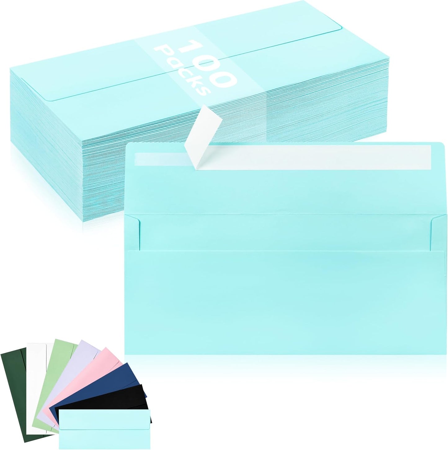 100 Pack #10 Business Envelopes, Light Blue Standard Envelopes Self Seal, Letter Size Business Mailing Envelopes for Checks Letters Invoices Statements Birthday Graduation Wedding, 4 1/8 x 9 1/2 Inch