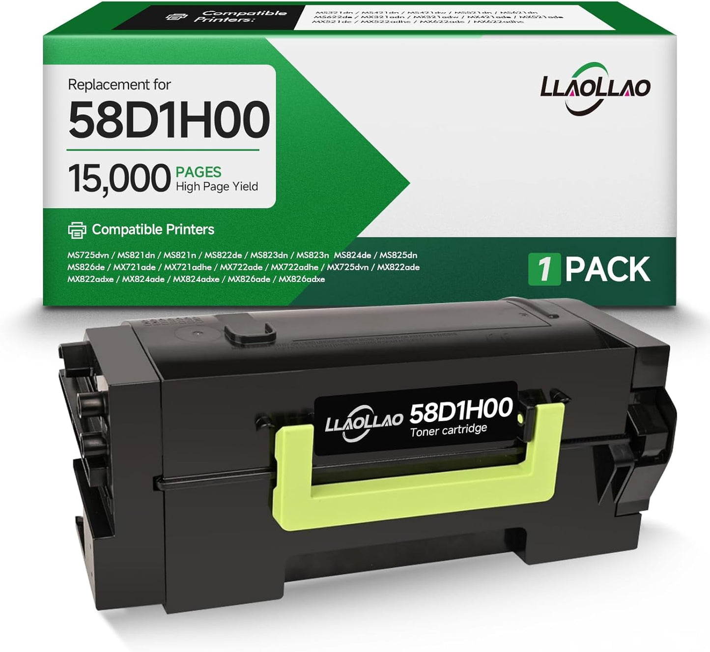 LLAOLLAO 58D1H00 Toner Replacement for Lexmark 58D1H00 Black Toner Cartridge High Yield for MS725 MS821 MS822 MS823 MS824 MS825 MS826 MX721 MX722 MX725 MX822 MX824 MX826 Laser Printer (15000 Pages)