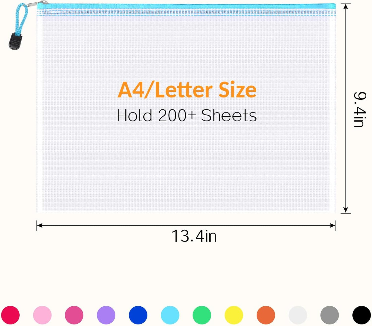 Sooez 24 Pack Mesh Zipper Pouch with Sticky Labels, A4 Mesh Bags for Board Game Puzzles Organization Storage, Durable Letter Size File Folders Organizer for Teacher School Classroom Office Supplies