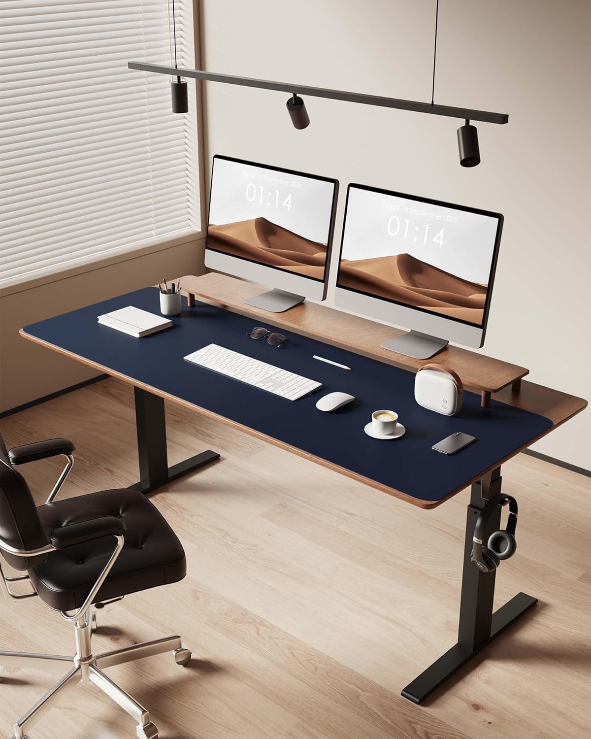 YSAGi Leather Desk Pad Protector, Office Desk Mat, Large Mouse Pad, Non-Slip PU Leather Desk Blotter, Laptop Desk Pad, Waterproof Desk Writing Pad for Office and Home (Dark Blue, 47" x 17")