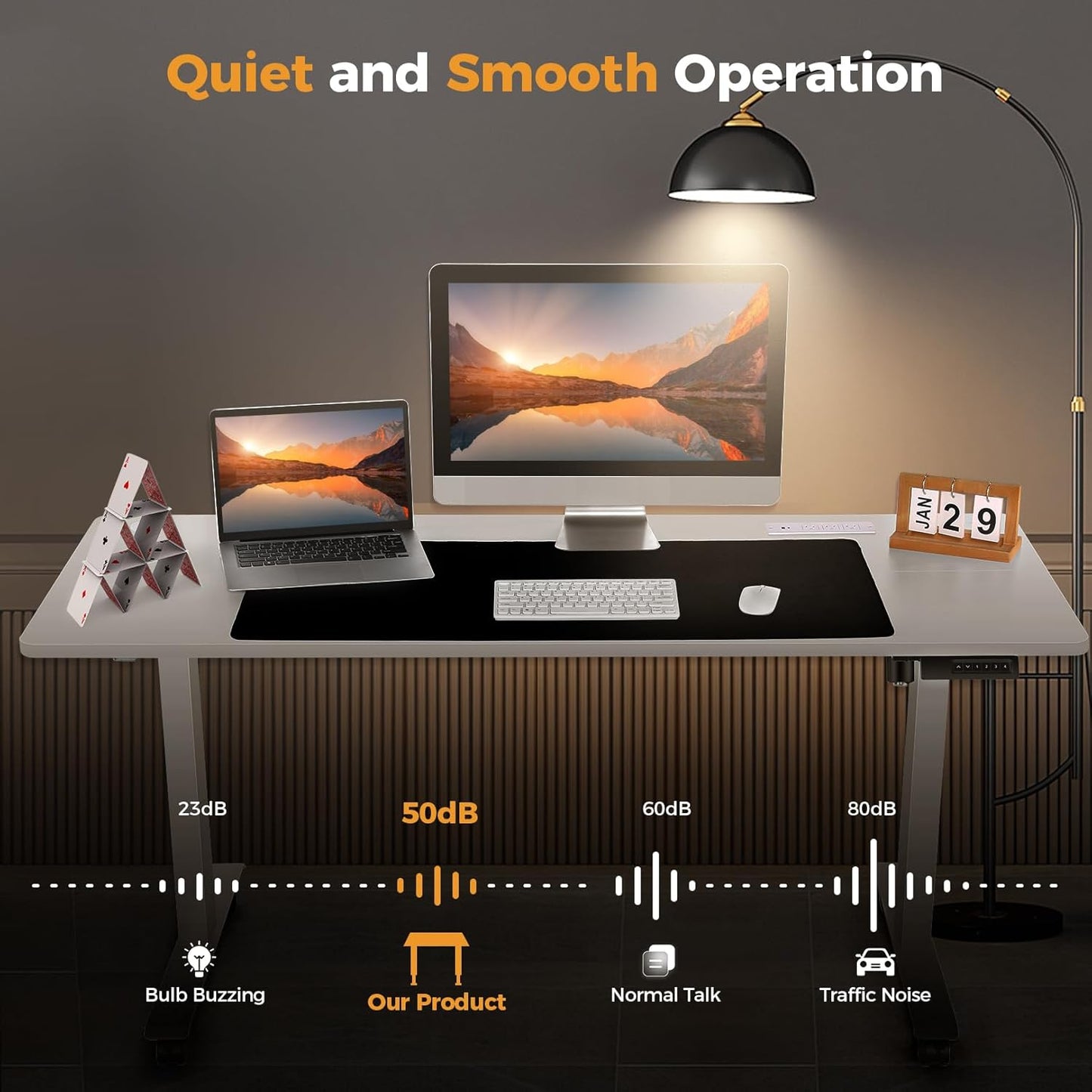 Electric Standing Desk 63 x 24 Inches Adjustable Height Ergonomic Sit Stand Up Desk Curved for Home Office Computer Workstation with 2 USB Ports 3 Power Outlets Memory Preset Wheels, White