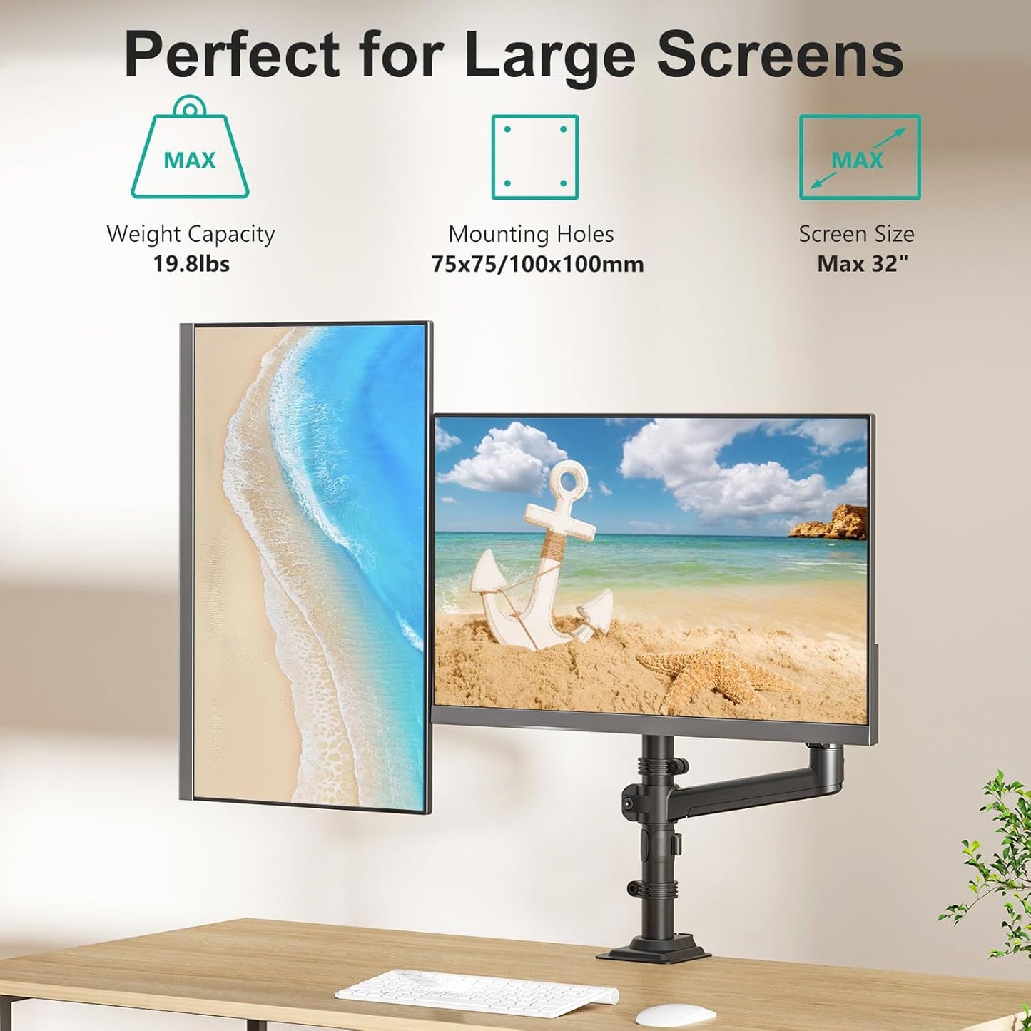 WALI Dual Monitor Mount, 13-32 Inch Adjustable Spring Dual Monitor Arm for Desk Holds Max 19.8 lbs Screens, Swivel Vesa Bracket with C Clamp, Grommet Mounting, Monitor Arms for 2 Monitors (GSDM002)