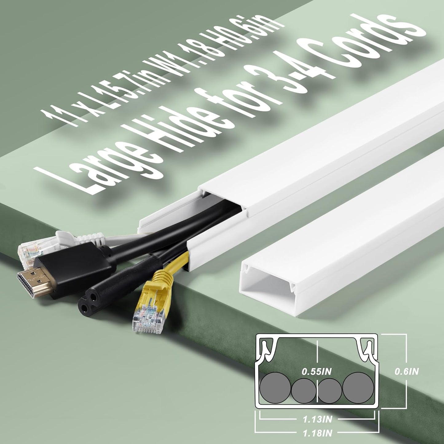 Wall Cable Hider to 3-4 Wires, LZEOY 172in Cord Hider for Wall Mount TV, White Cord Covers for Wires on Wall, Wall Cord Cover Wire Covers for Cords, Large Cable Management Kit 11xL15.7in W1.18inH0.6in