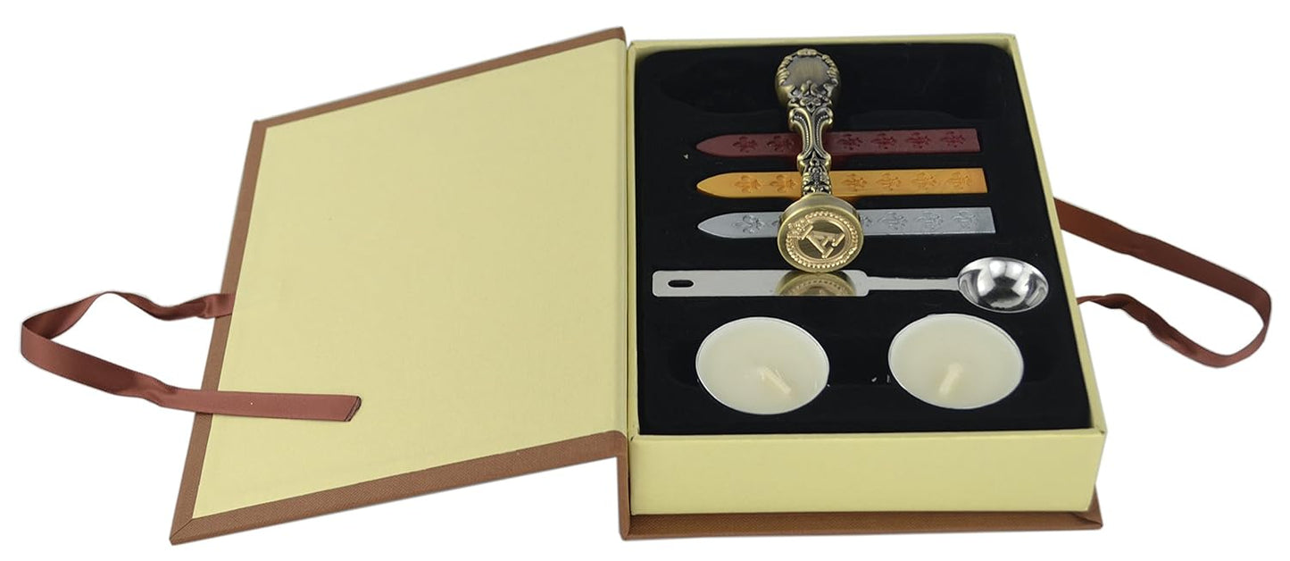 Samyo Creative Romantic Stamp Maker Classic Old-Fashioned Style Brass Color Wax Seal Sealing Stamp Vintage Antique Alphabet Initial Letter Set - (Letter A)