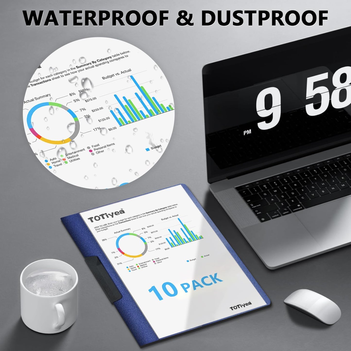 TOTiyea 10 Pack Clear Report Covers with Swing Clip, File Folder with Swing Clip, 30 Sheets Capacity, Slide Locking Report Covers, Letter Size (Navy, 10 Pack)