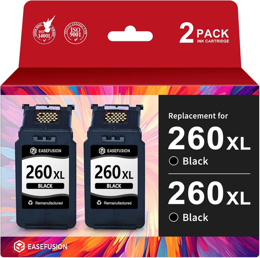 260XL Replacement for Canon 260XL PG-260 Black Ink Cartridges 260 PG260 Compatible with Canon Pixma TS6420a TS6420 TR7020a TS5300 TS5320 TR7020 Printer Ink Cartridges (2 Black)
