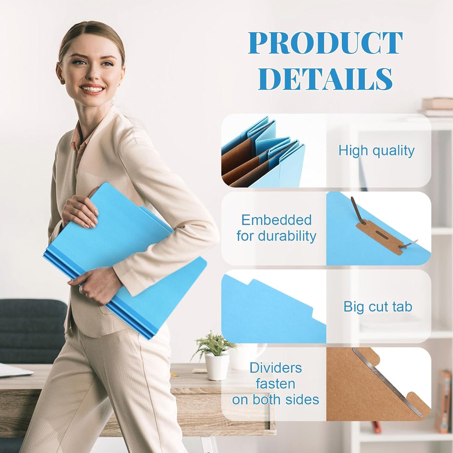 12 Pcs Classification Folders Letter Size, 3 Divider Pressboard File Folder with Fasteners, Expanding File Organizer Bulk for Teachers, Clergy, Office, Church, Christmas Donations (Blue)