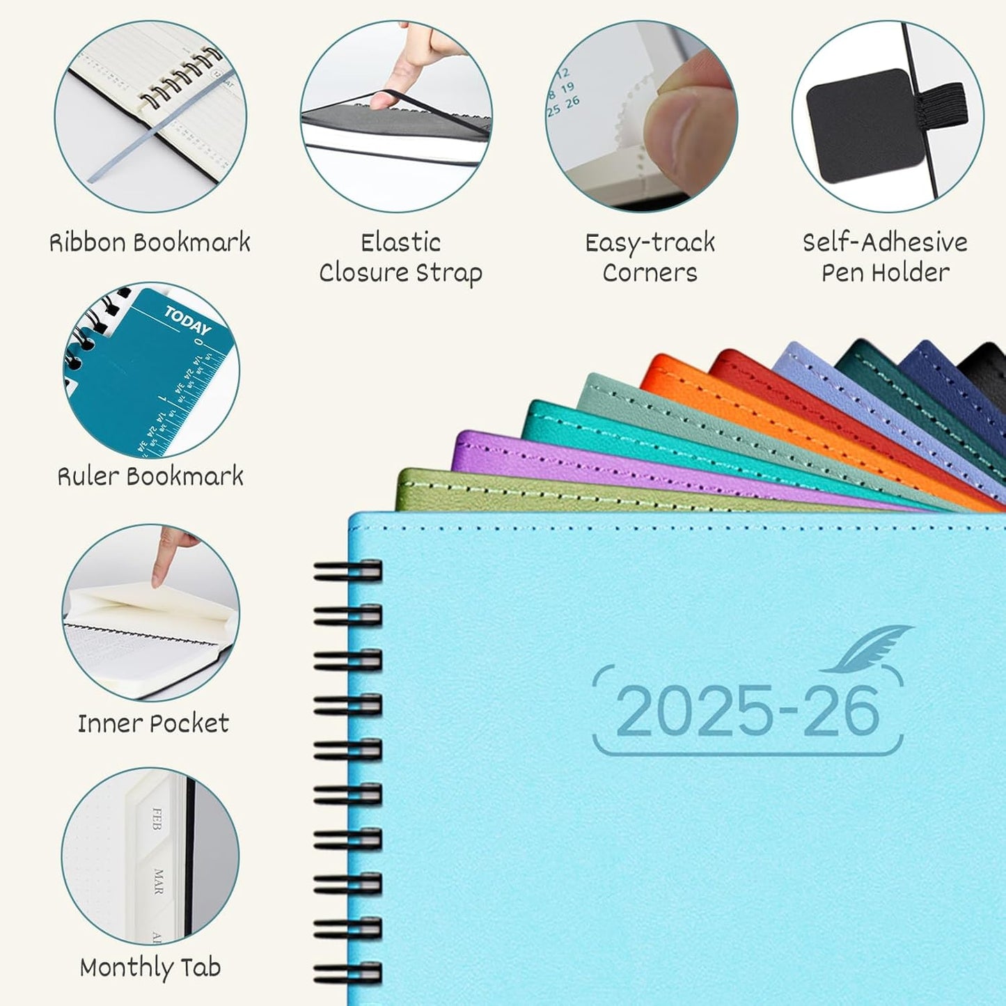 BEZEND Planner 2025-2026 Weekly and Monthly, 5.8" x 8.5" Academic Calendar (Jul 25-Dec 26) Vertical Daily Appointment with Hourly Timeslot & Monthly Tab, Spiral, PU Leather Softcover - Black