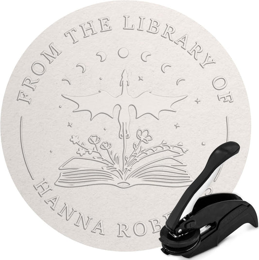 Custom Library Embosser - Style 106 - Embosser, Wood Stamp or Self Inking Stamp - Book Embosser Includes 50 Gold Seals - Custom Stamp Seal from The Library of