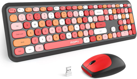 MOFII Wireless Keyboard and Mouse Combo Silent, Slim Compact 2.4G USB Full Size, Cute Keyboard 110 Keys for PC, Notebook, MacBook, Tablet, Laptop, Windows System