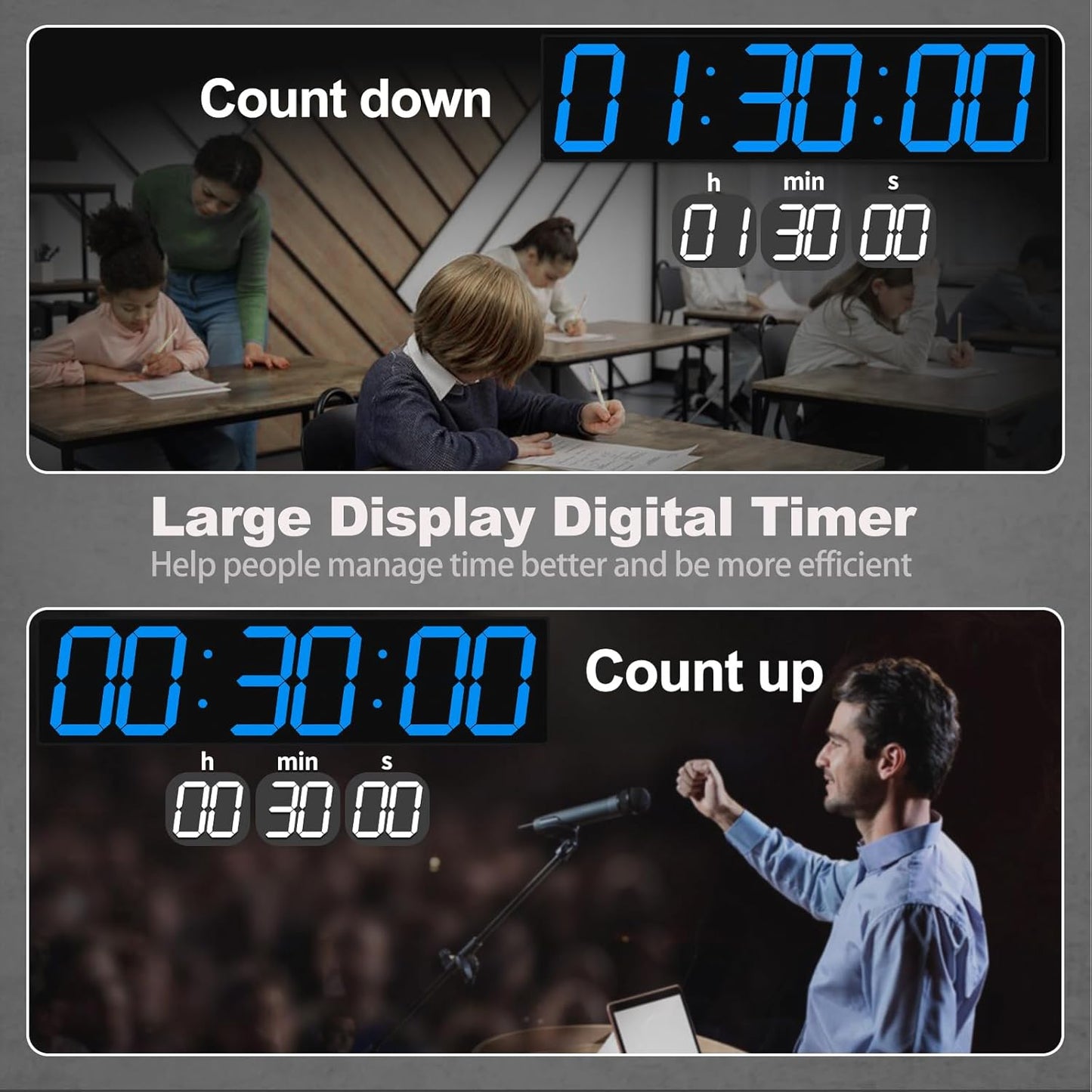 28.4''Large Digital Wall Clock,Automic Digital Clock with Alarm,Clendar and Termperature,Auto Time Sync with Easy Operation, Big Gym Timer with Countdown,Countup and Interval Workout(Blue)