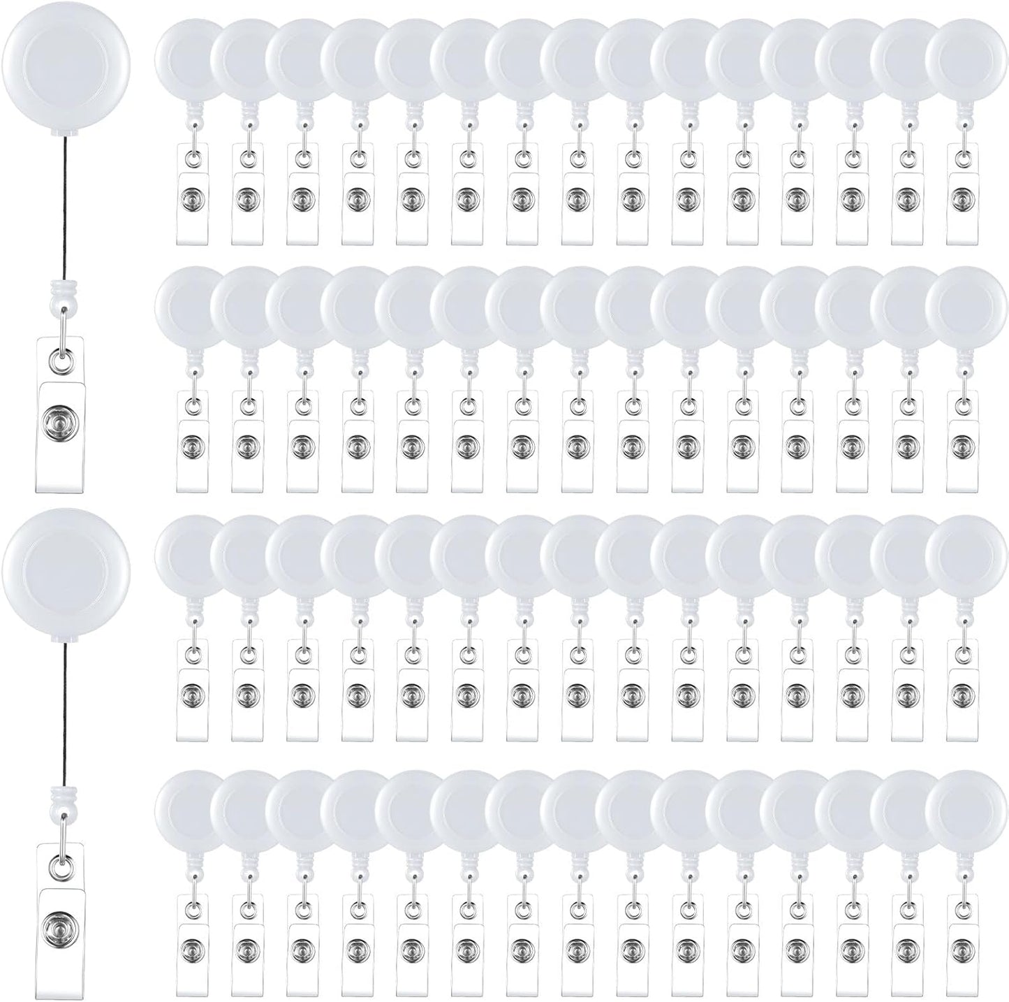 Handepo 200 Pcs Retractable Badge Reels Bulk Retractable Badge Holders with Clips ID Holder Key Ring Clip for Office Worker Students Teachers Doctor Nurse Name ID Card Holder Key Card(White)