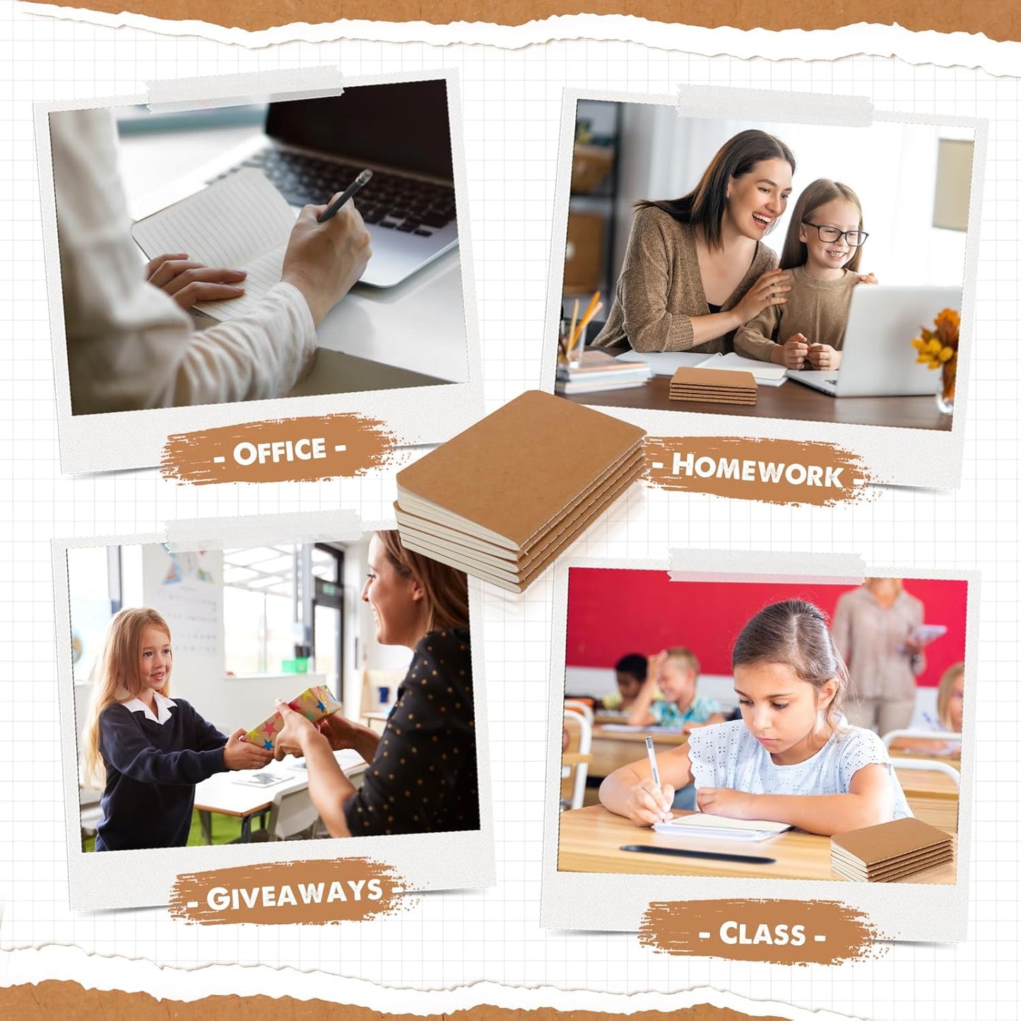 Harloon 100 Pcs Mini Notebooks Bulk Small Pocket Notepads Blank Lined Wallet Memos Journals for Students Employee Traveler Classroom Office Supplies, 4 x 2.5 Inches(Brown)