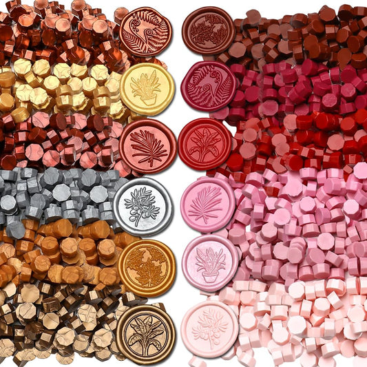 1200pcs Metallic and Red Wax Seal Beads,12 Assorted Metallic Color Sealing Wax Beads Ideal for Wax Seal Stamp Wedding Letter Envelope Decor Wine Bottle Wax Sealing (Metallic&Red)