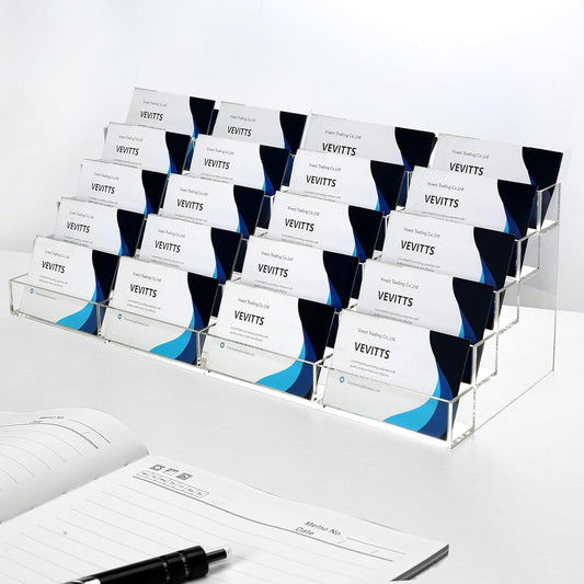 20 Slots Acrylic Business Card Holder for Desk Business Card Stand Clear Plastic Multiple Cards Display Stand Rack for Office Supplies Home School Brochure File Table Recipe