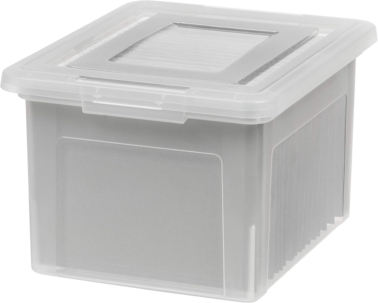 IRIS USA File Box, Plastic File Boxes With Lids, Document Organizer for Letter/Legal File, Document Box, Storage Bin For Hanging Files, Secure Latching Lid Stackable BPA-Free, Clear 35 Qt. 1 Pack