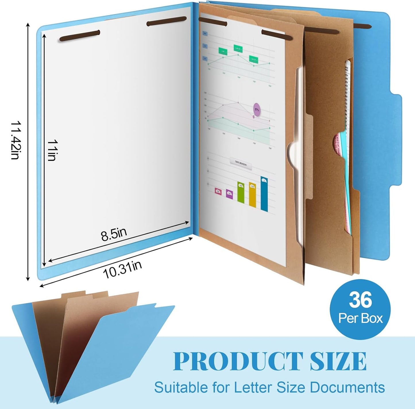 36 Pcs Classification Folders Letter Size, 2 Pocket Dividers Pressboard File Folder with Fasteners, Expanding File Organizer Bulk for Teachers, Clergy, Office, Church, Christmas (Blue)