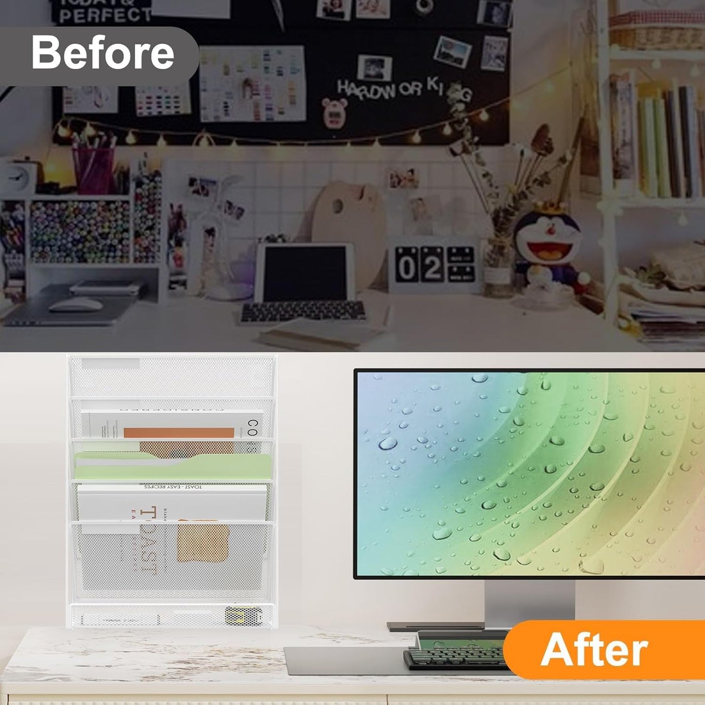 Kuntine.B Wall File Organizer Office Hanging Magazine Holder Wall File Organizer for Office Home (White, 6 Tier)