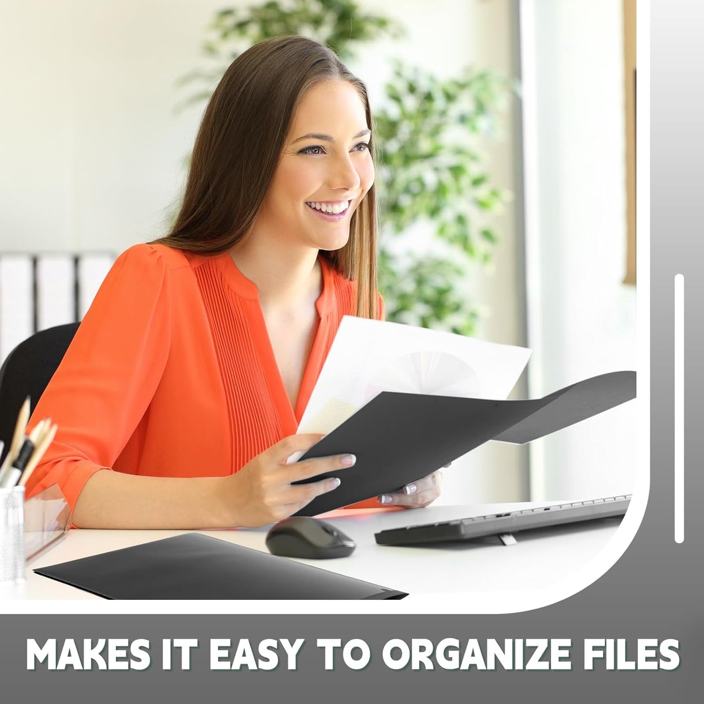 Gueevin 24 Pcs Plastic Folders with Pockets, Back to School Two Pocket Folder Fit Letter Size, Heavy Duty School Business Card Holder for Home Office, 11. 61 x 9. 45 Inches (Black)