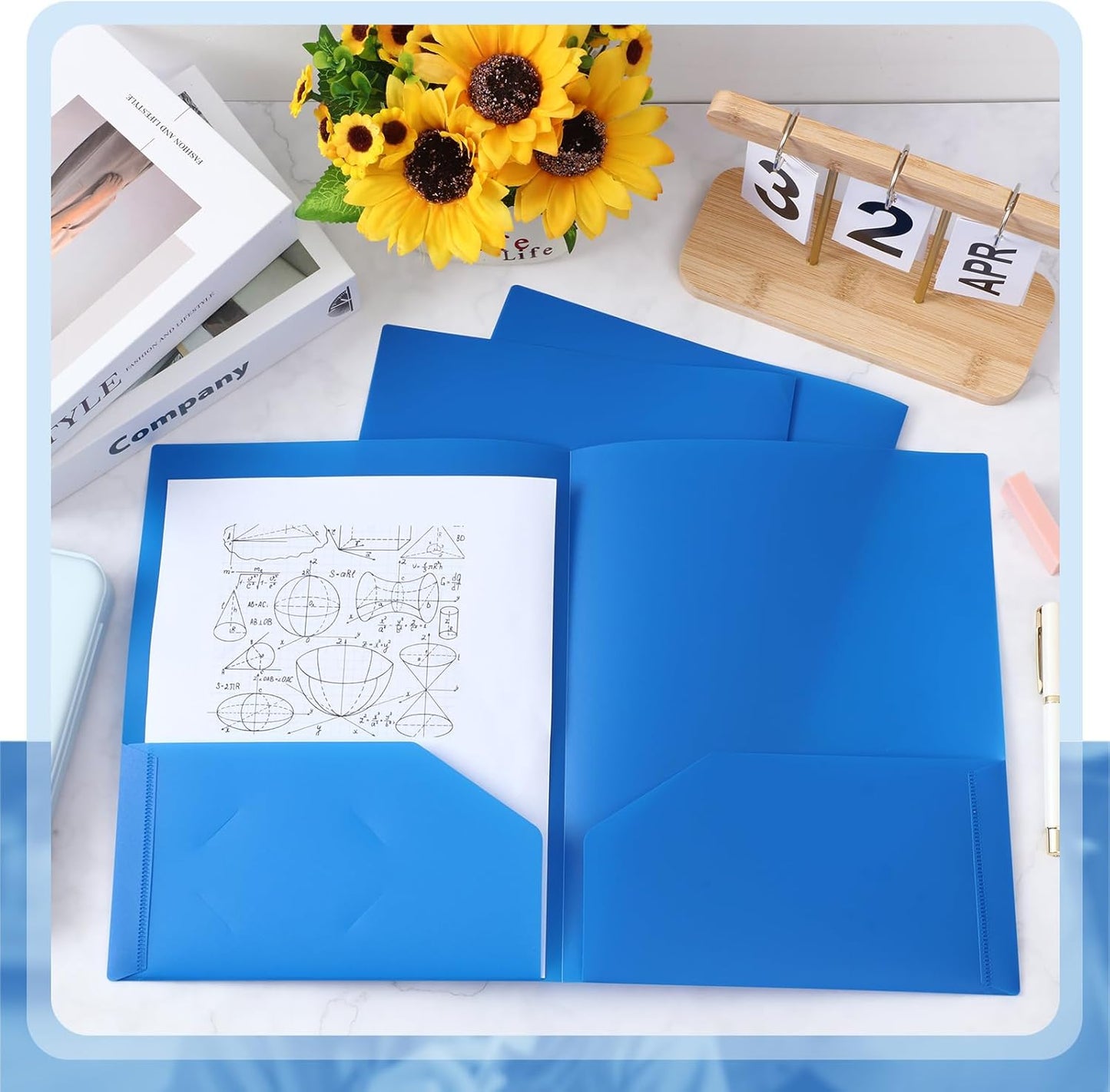 Gueevin 24 Pcs Plastic Folders with Pockets, Back to School Two Pocket Folder Fit Letter Size, Heavy Duty School Business Card Holder for Home Office, 11. 61 x 9. 45 Inches (Blue)