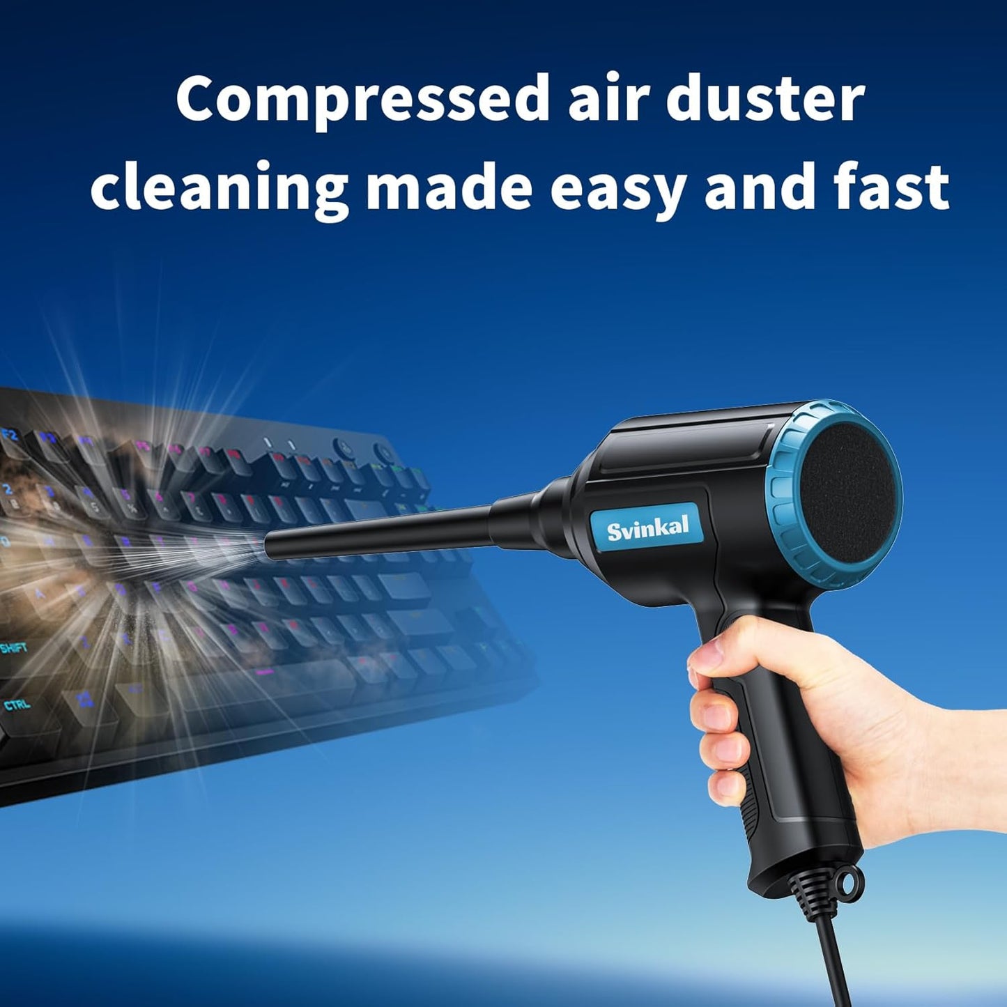 Compressed air Duster Electric 500W, Canned air Replacement, 40000RPM Air Blower, Stepless Speed, an AC dust Blower with 6ounces of Blowing Power for Computer Keyboards etc Electronic Duster