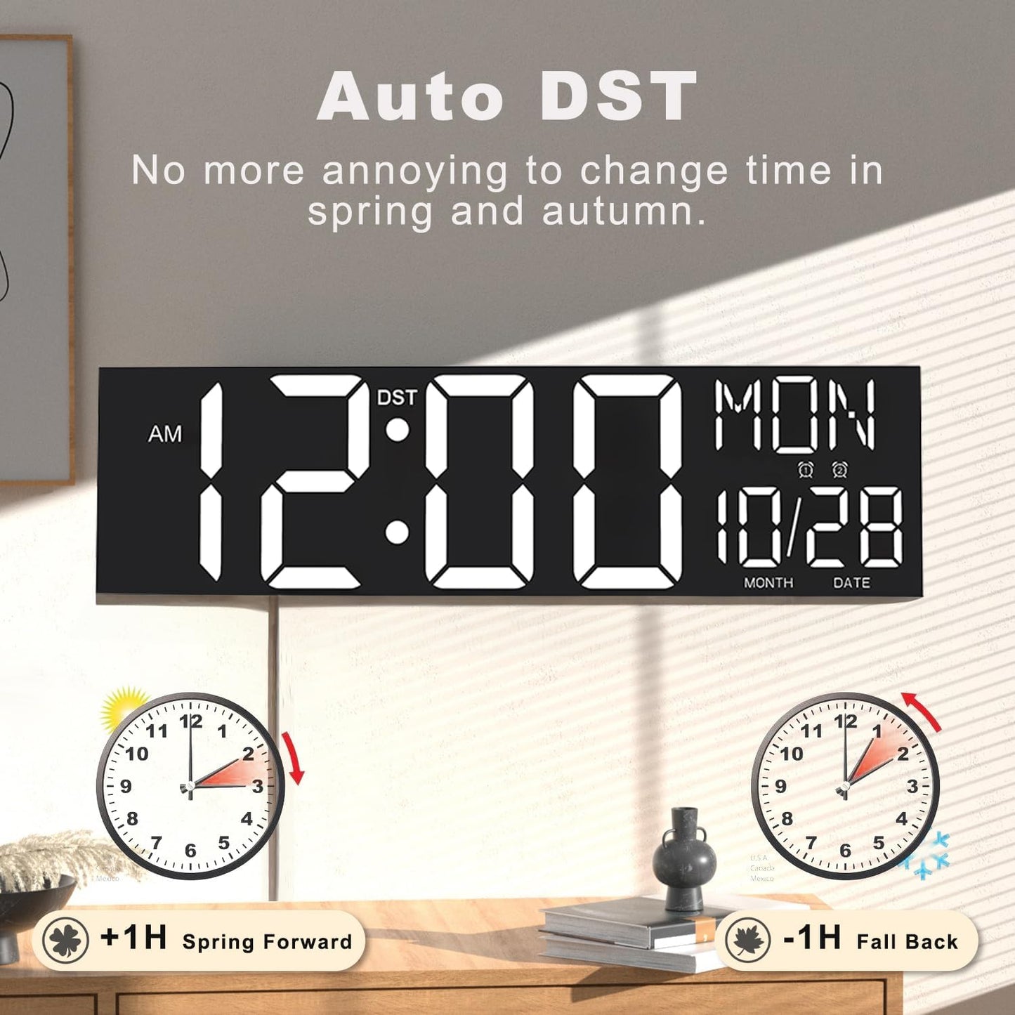 JALL 30" Large Digital Wall Mount Clock with Remote Control, Alarm, Huge Giant Big LED, Countdown, Auto DST, Temperature for Living Room Classroom Desk, Xmas, Birthday Gift, White