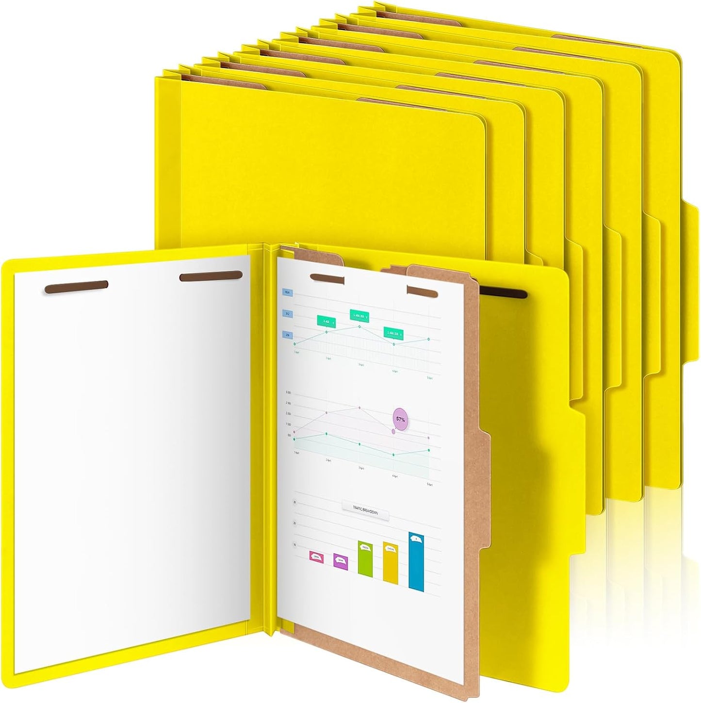 12 Pcs Classification Folders Letter Size, 1 Divider Pressboard File Folder with Fasteners, Expanding File Organizer Bulk for Teachers, Clergy, Office, Church, Christmas Donations (Yellow)