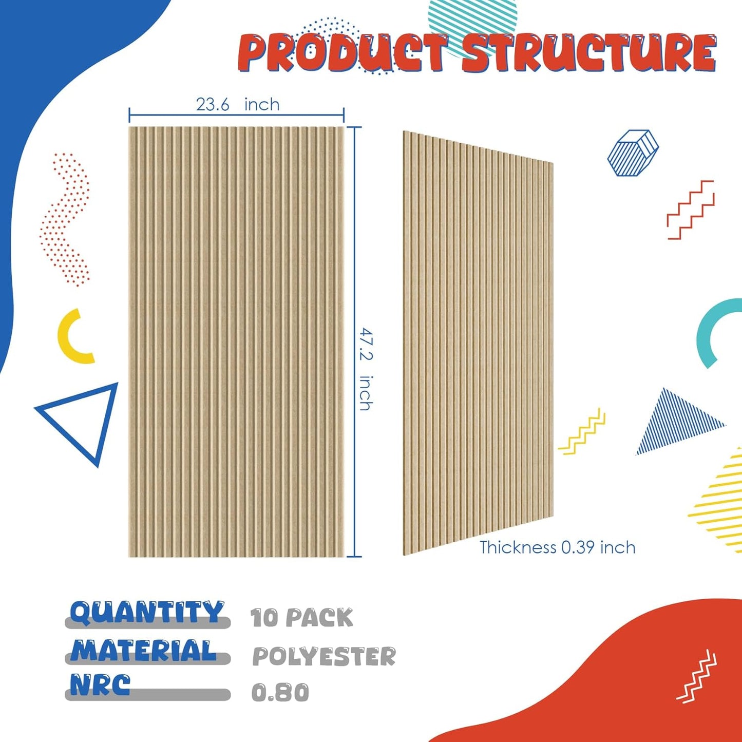 10 Pack Acoustic Panels,47.2x23.6x0.4 inch Acoustic Wall Panels,Large Soundproof Panels,Self-Adhesive Sound Proof Panels for Walls,Acoustic Treatment for Recording Studio&Office,Camel