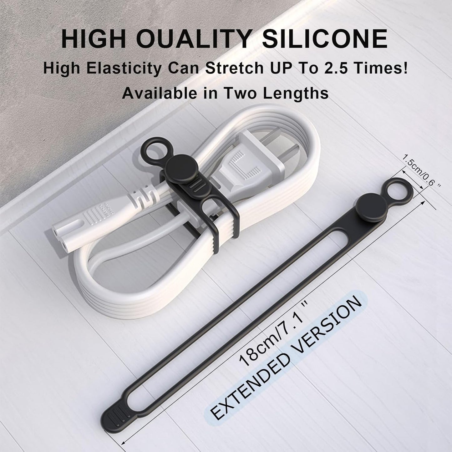 Silicone Cable Straps,10PCS 7.1"Cord Ties, Reusable Cable Ties，Travel Cord Organizer，Wire Organizer Ties for Kitchen,Home,School,Bundle Storage for Cables Etc（5 Colors）