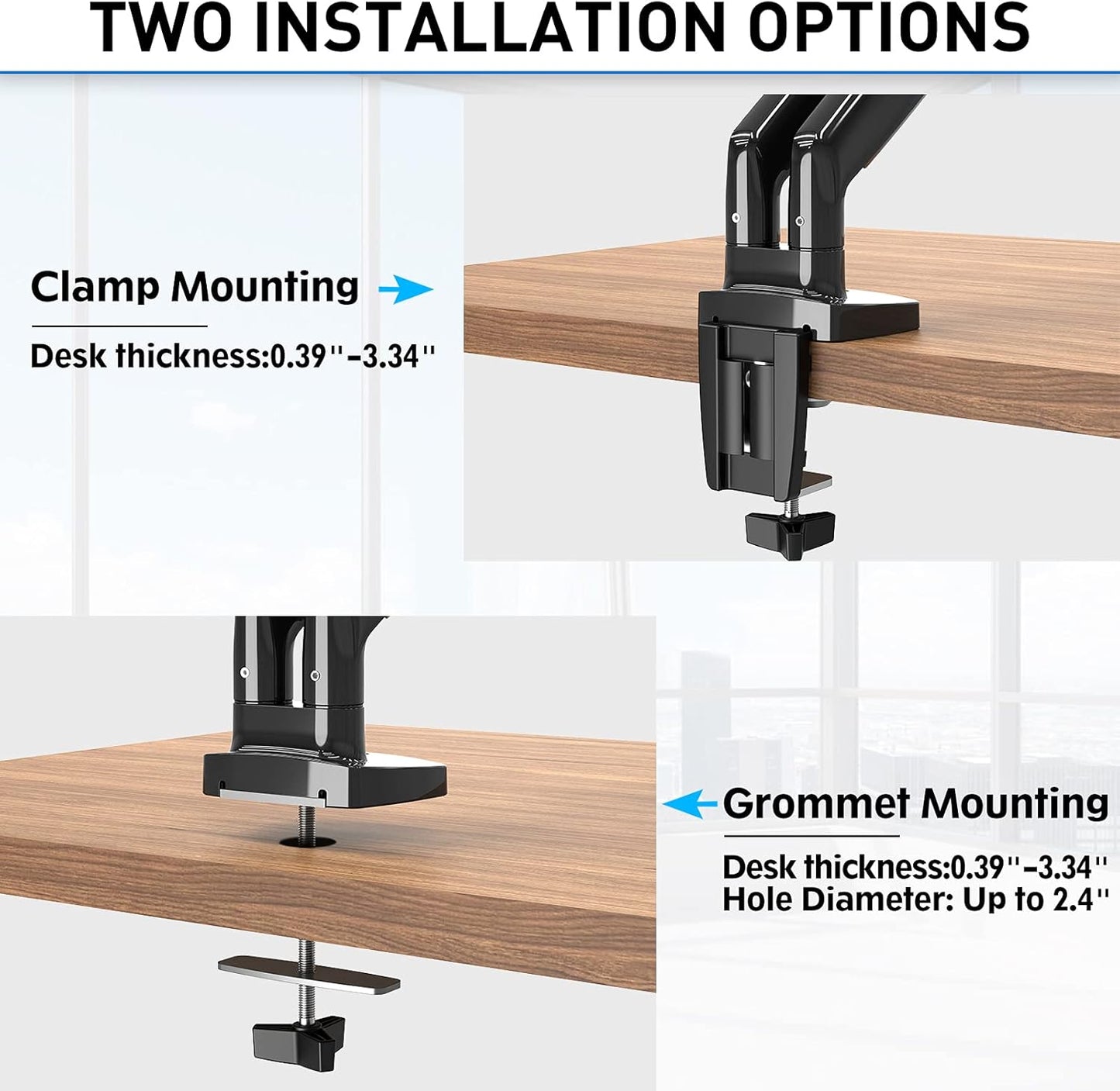 MOUNTUP Dual Monitor Mount for 2 Max 35 inch Ultrawide Screens, Hold 6.6-30.9lbs, Full Motion Gas Spring Monitor Desk Arm, Heavy Duty Dual Monitor Stand for Desk, VESA Bracket with Clamp/Grommet Base