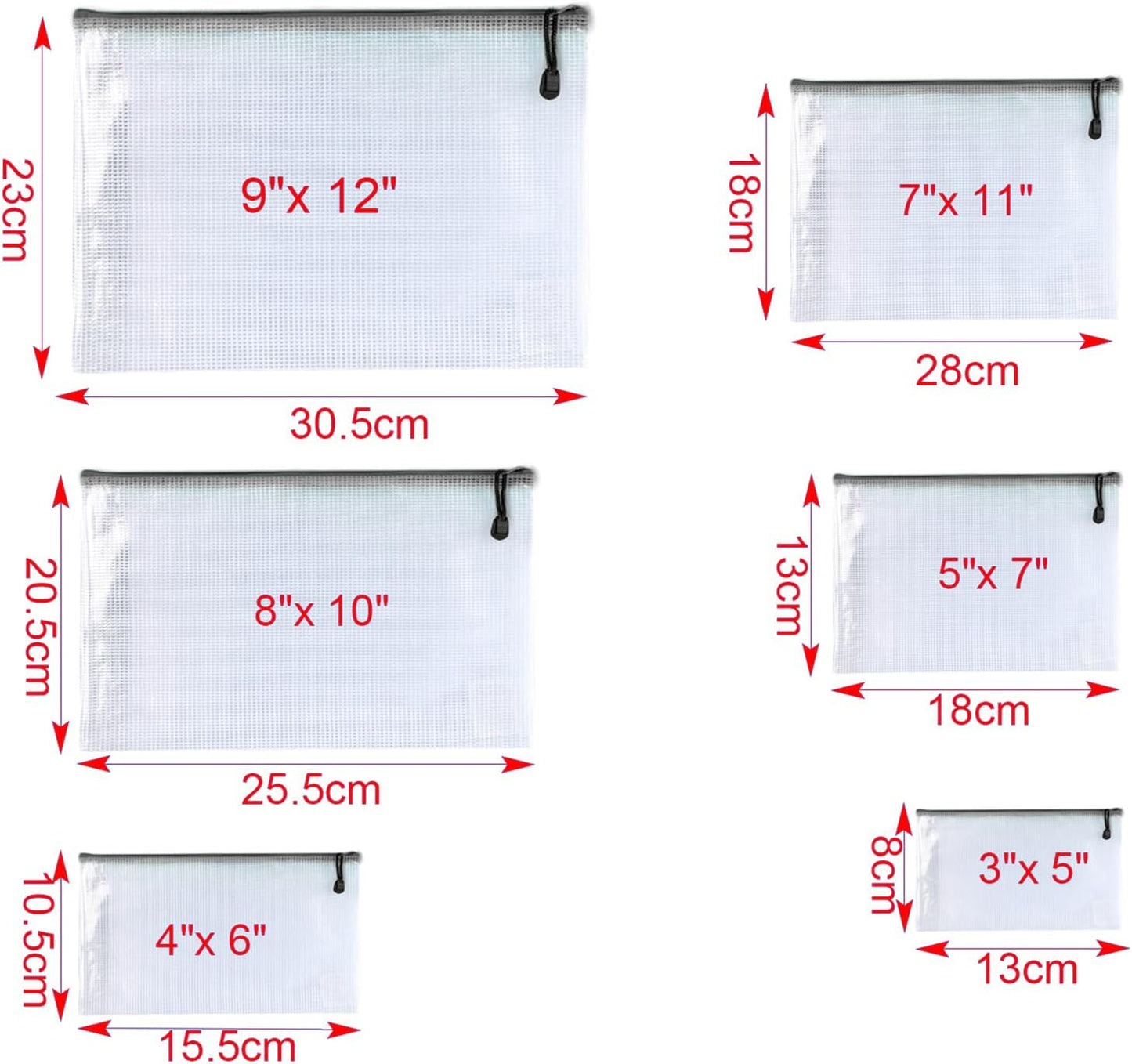 Oaimyy-11 x 14"-18 Pcs-Plastic Mesh Zipper Pouch Document Folders Bag Zip File Bags for Office Supplies,Home,Travel Storages,Puzzle Board Games Storage- (Black)