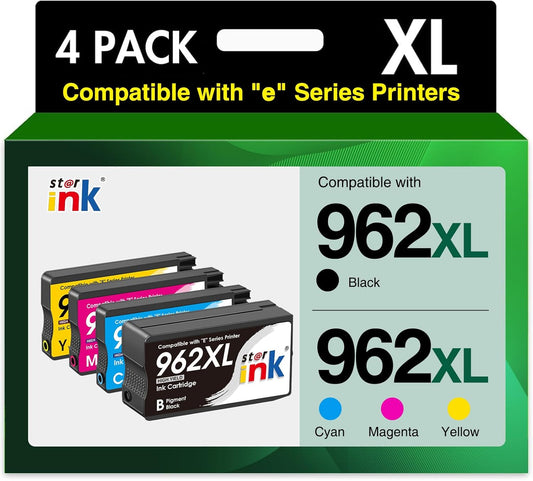 962XL Ink Cartridges for HP 962XL Ink Cartridges Combo Pack Work for HP Officejet Pro 9015e 9025e 9018e 9025e 9010 9015 9025 9020 Printer for HP 962 XL (4 Pack)