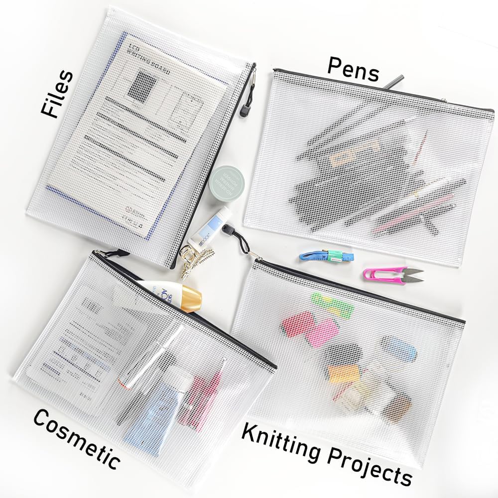 D-KINGCHY 24Pcs Zipper Storage Bags, Plastic Mesh Zippered Pouch for Organization, Waterproof Versatile Bags for Office Supplies School Travel