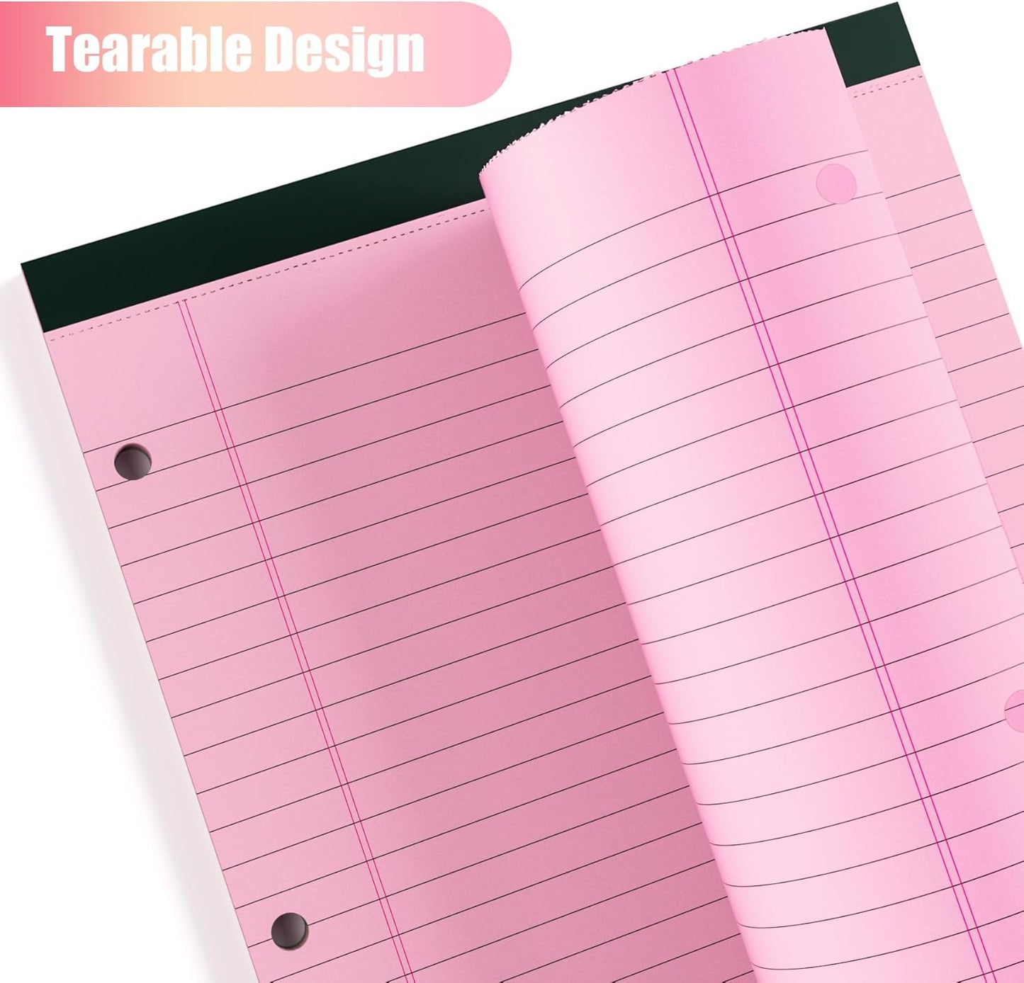 HAUTOCO 12 Pack 8.5 x 11 Legal Pads Pink Wide Ruled Notepads Perforated Writing Pads, 30 Sheets Per Notepad, 3-Hole Punched Paper, Writing Note Pads for School, Home, Office, Business