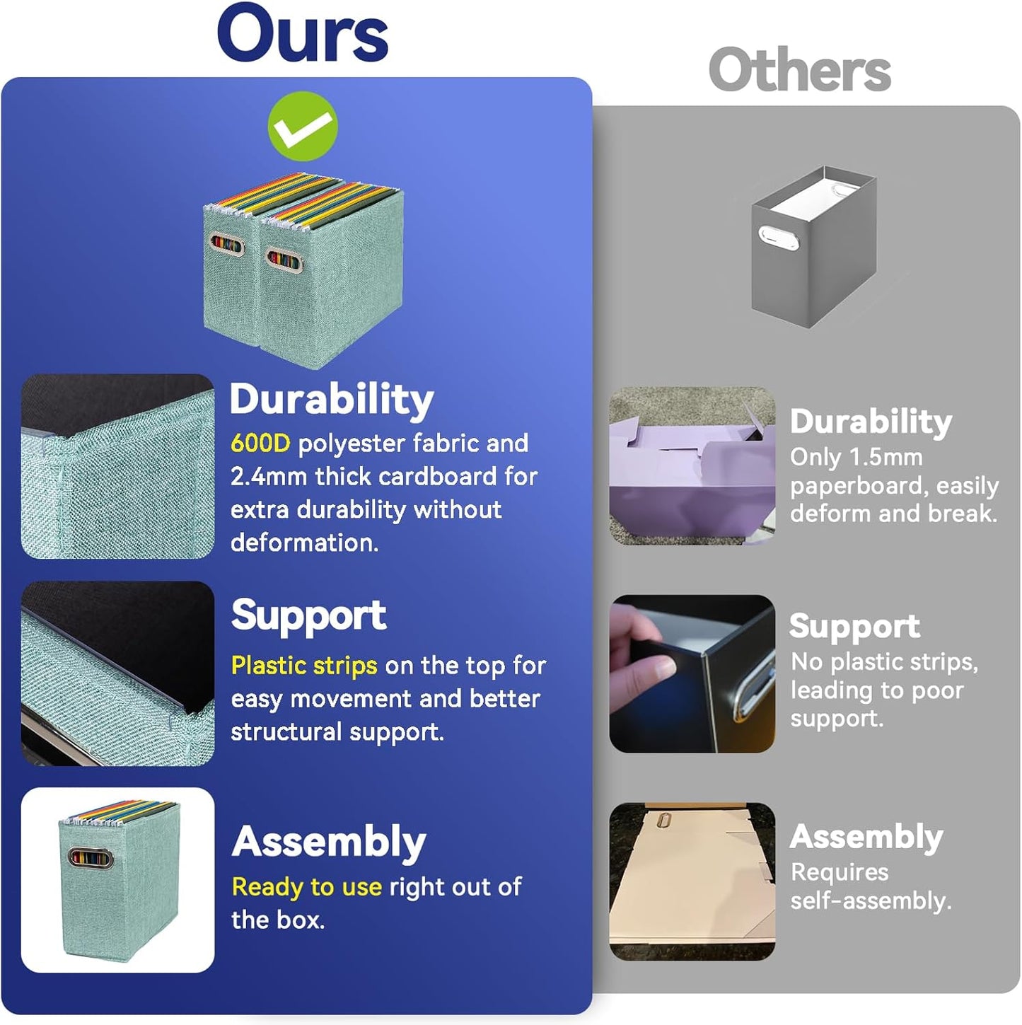 4 Packs Letter Size File Organizer, File Folders Organizer, Fabric Storage Box, Collapsible Paper Organizer with Metal Handle, Smooth PVC Rails, Only Box (Green)