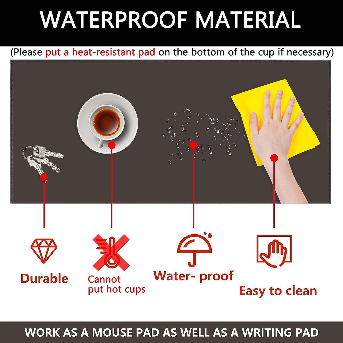 AKOZLIN Non-Slip 35.4"x 15.8" Soft PU Leather Surface Office Desk Mouse Mat Pad with Full Grip Fixation Lip Table Blotter Edge-Locked Protector