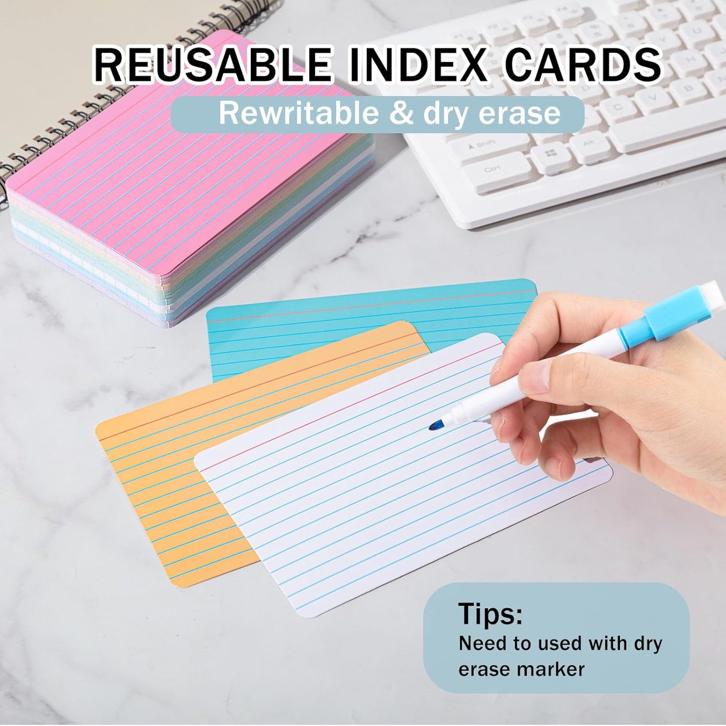 Harloon 100 Pcs Dry Erase Index Cards 4 x 6 Inch Laminated Reusable Dry Erase Note Cards Sheets for Office to Do List (Ruled Candy Color)