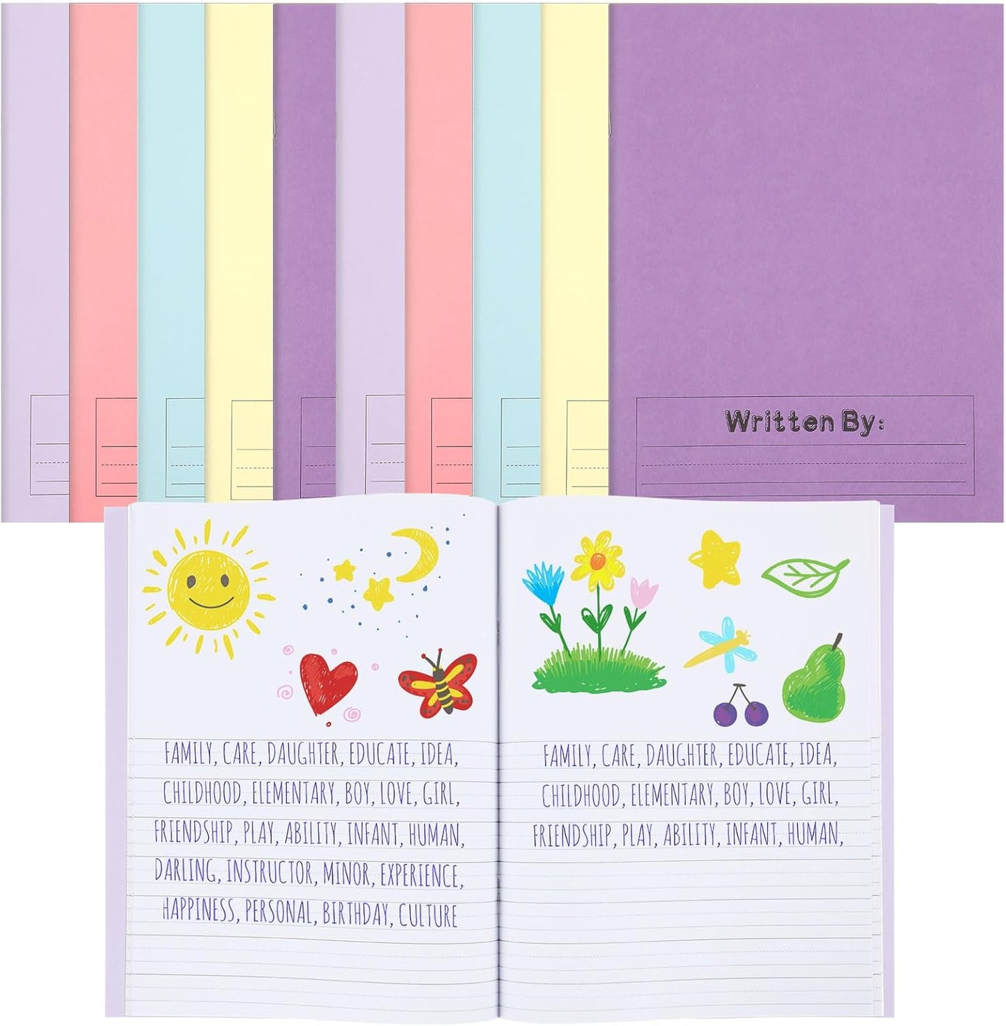 Henoyso 12 Pcs Primary Composition Notebook K-2 9 3/4 x 7 1/2 Inch Primary Journal, Back to School Supplies, Bulk Blank Writing Book for Kid to Write Draw Journal 60 Page Notebooks (Soft Color)
