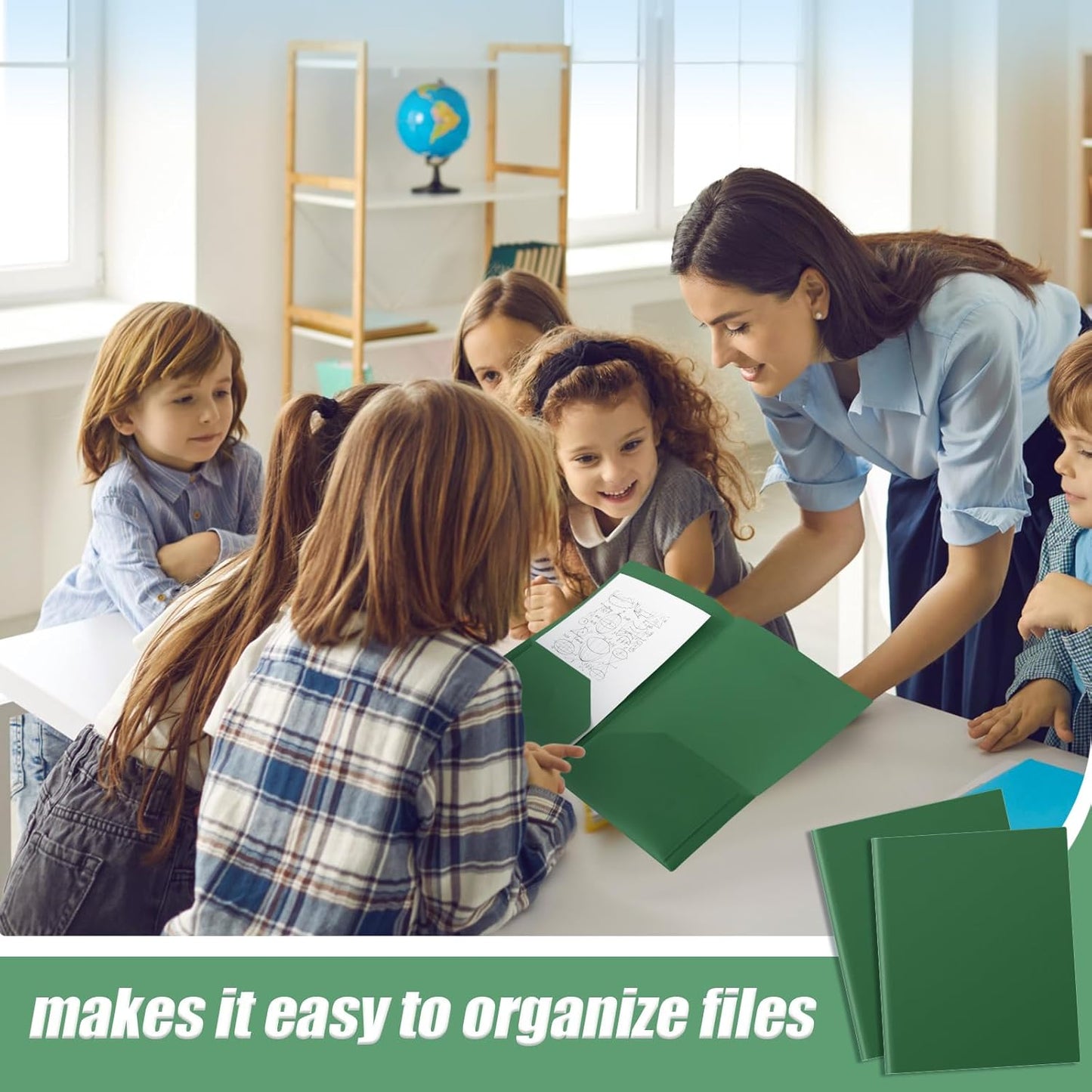 Gueevin 50 Pcs Plastic Folders with Pockets, Back to School Two Pocket Folder Fit Letter Size, Heavy Duty School Business Card Holder for Home Office, 11. 61 x 9. 45 Inches (Dark Green)