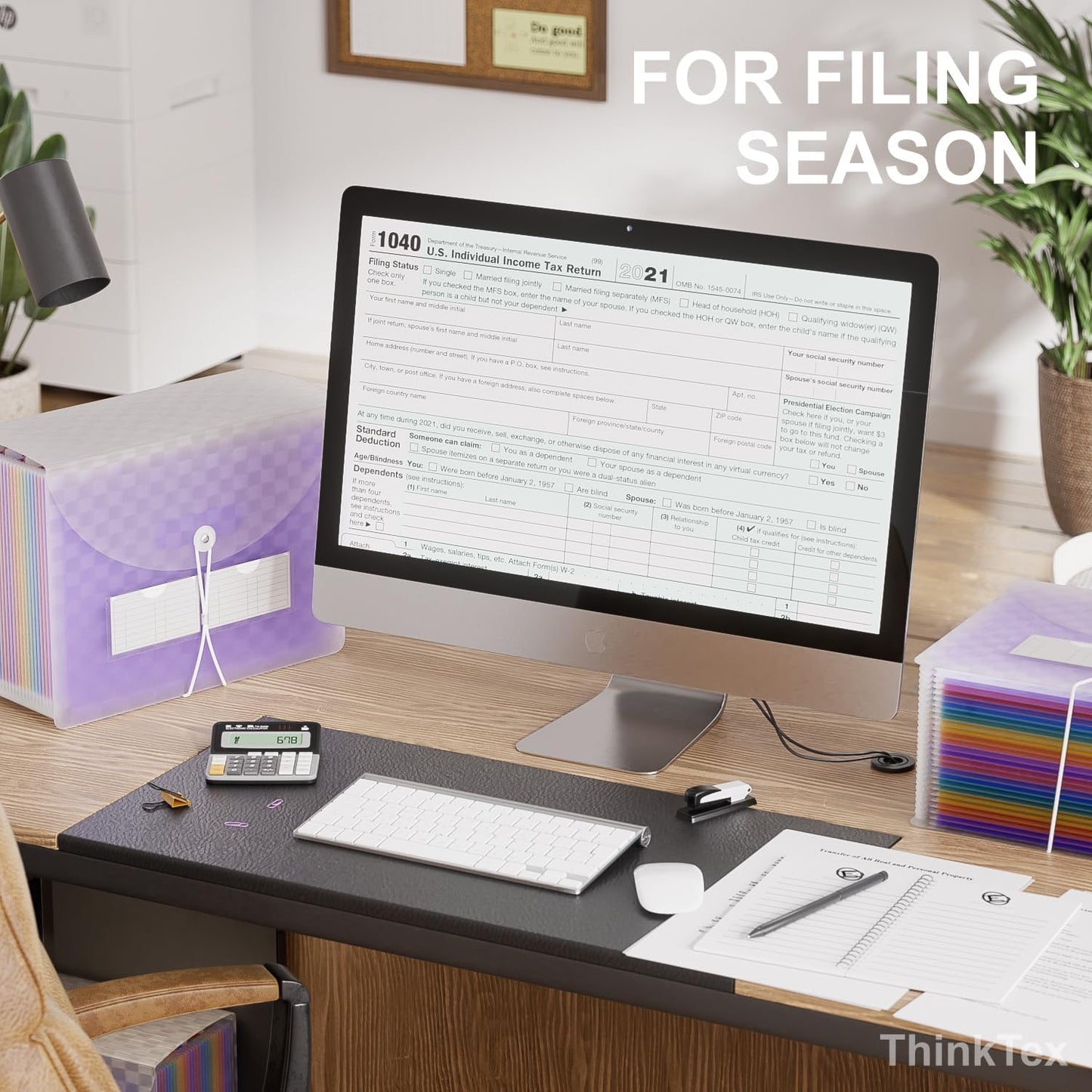 ThinkTex Accordian File Organizer, 26 Pockets Expanding File Folders, Monthly Bill Receipt Documents Organizer, A-Z Colorful Tabs, Letter/A4 Size - Purple