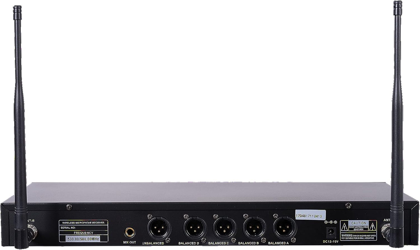 Sound Town 200-Channel Rack Mountable Professional Adjustable UHF Wireless Microphone System with Metal Receiver and 4 Handheld Mics (NESO-U4HH)