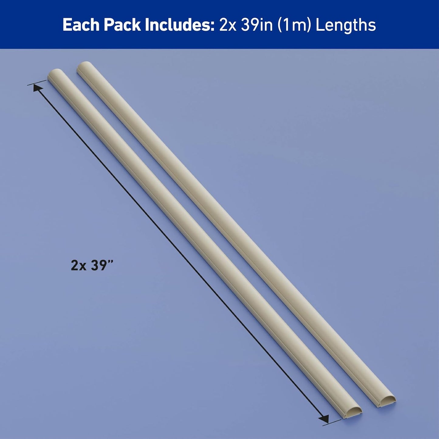 D-Line Half Round Cord Hider, Patented Cable Cover, Hide TV Wall Mount Wires, Raceway for Cords, Decorative Wire Covers, Paintable, Adhesive Cable Concealer - 2X 1.18in W x 0.59in H x 39in L - Beige