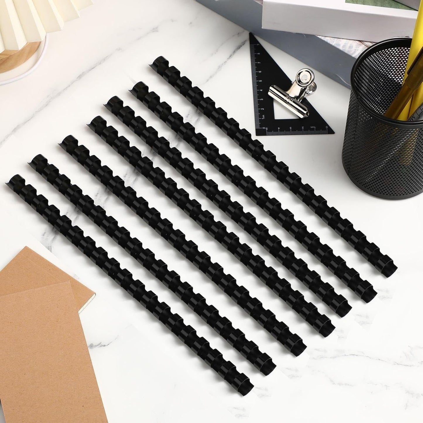 Yunsailing 150 Pack Plastic Binding Combs Plastic Binder Comb Ring 19 Ring Binding Spines Letter Size Spiral coils for Notebook Calendar(1/2 in,Black)