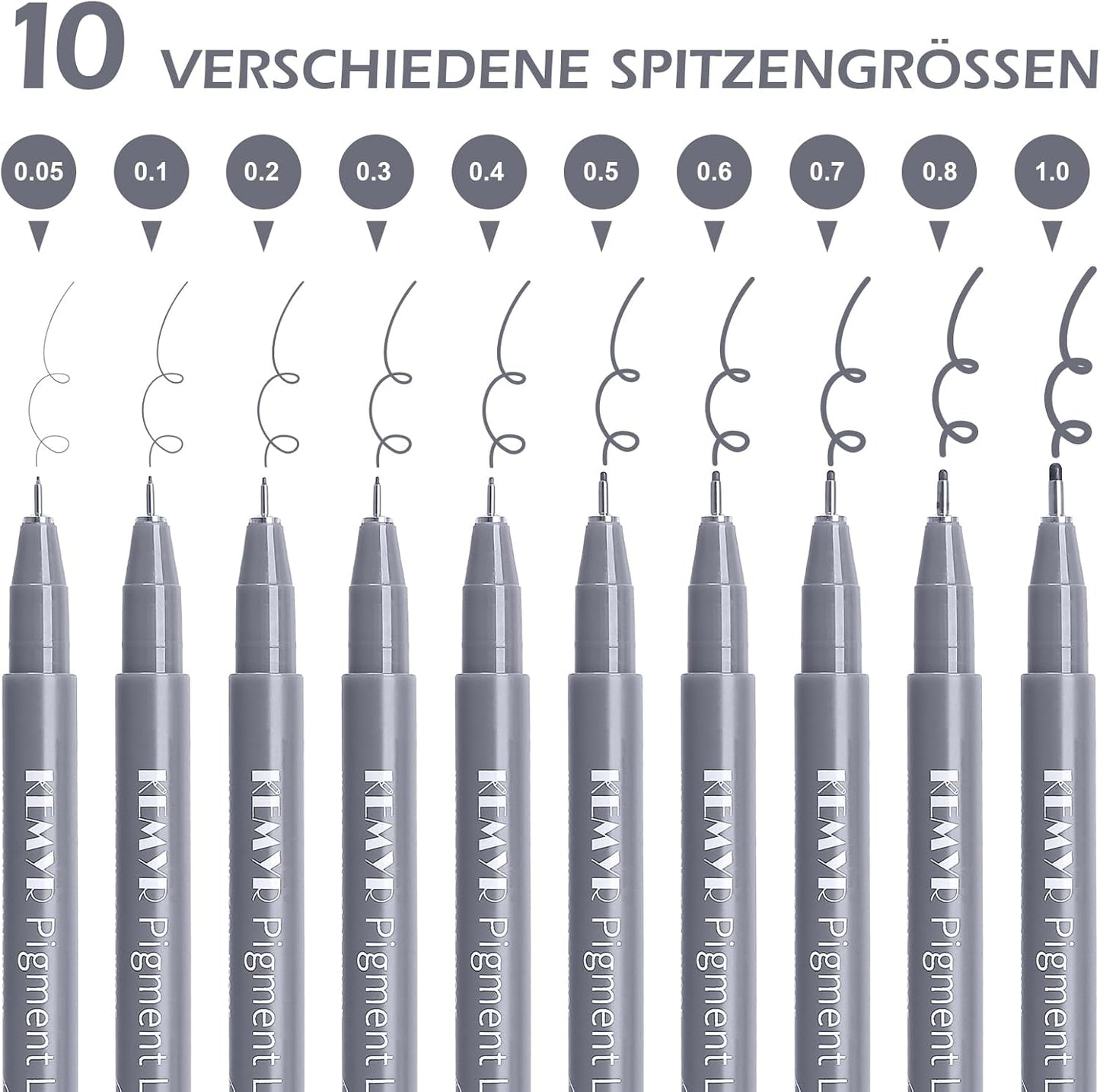 10 Micro Fine liner Drawing Art Pens Calligraphy Pens: 0.05mm-1.0mm Size Grey Art supplies Waterproof Archival Grey Ink Markers For Artists,Use for Professional Watercolor,Sketching